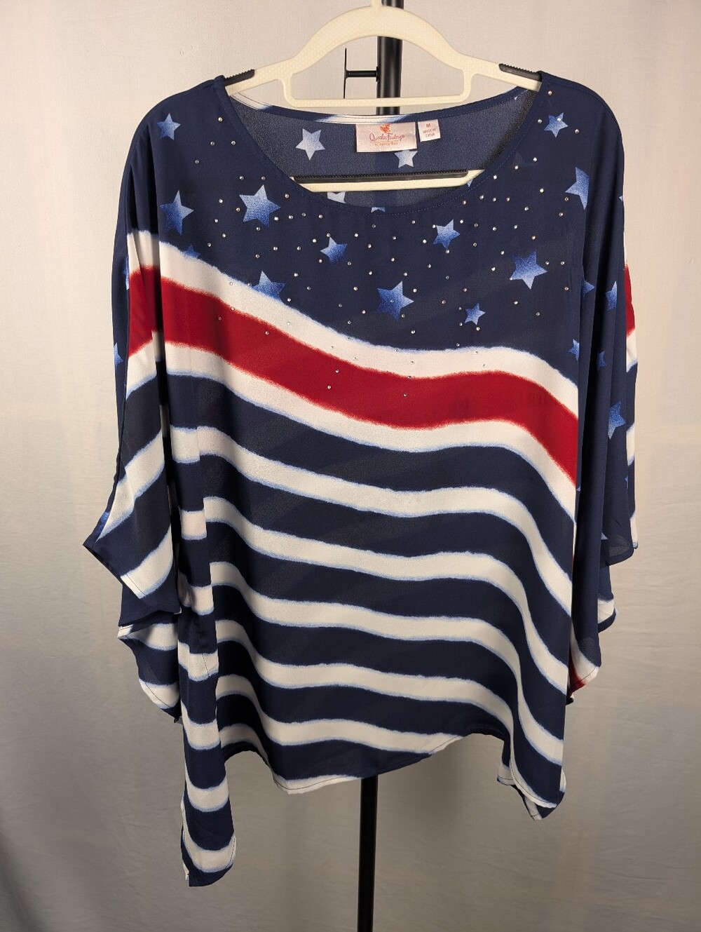 Quacker Factory by Jeanne Bice Patriotic Poncho Blouse A-115